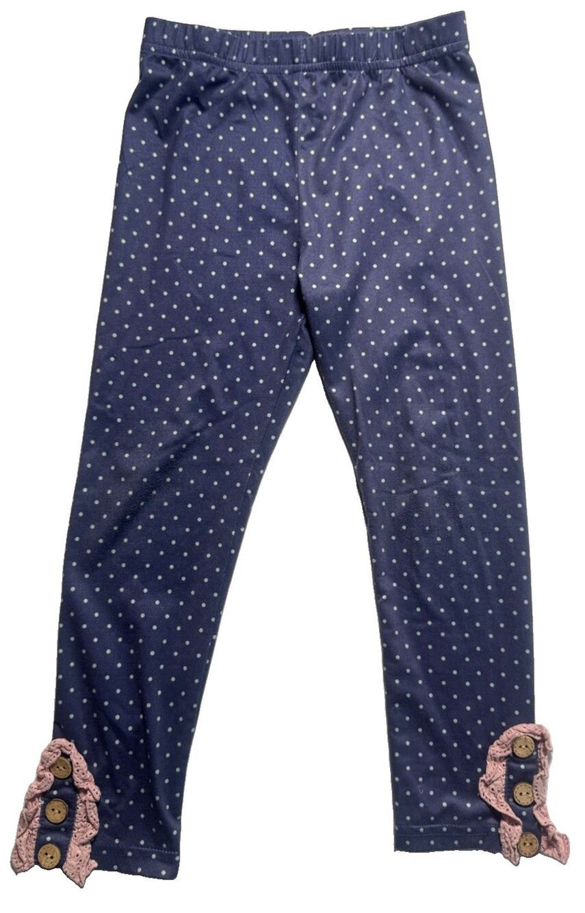 Cheeky Plum Girls 4T Polka Dot Leggings Pink Lace Ruffle Button Boutique
